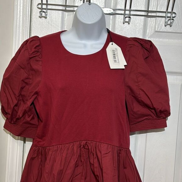 NWT English Factory Puff Sleeve High Low Knit Combo Dress size S - Picture 5 of 16